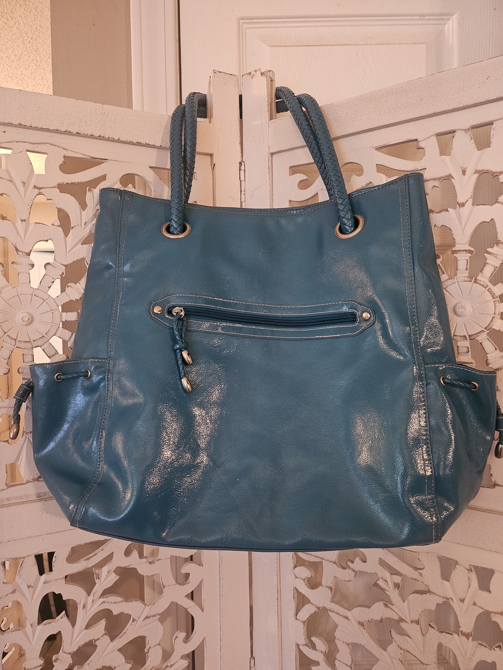 Teal Women's Tote Bag with Braided Handles